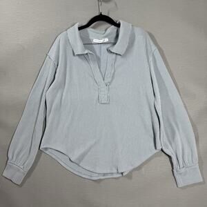 Altar'd State Cropped Ribbed Collared Long Sleeve Blue Sweater Medium